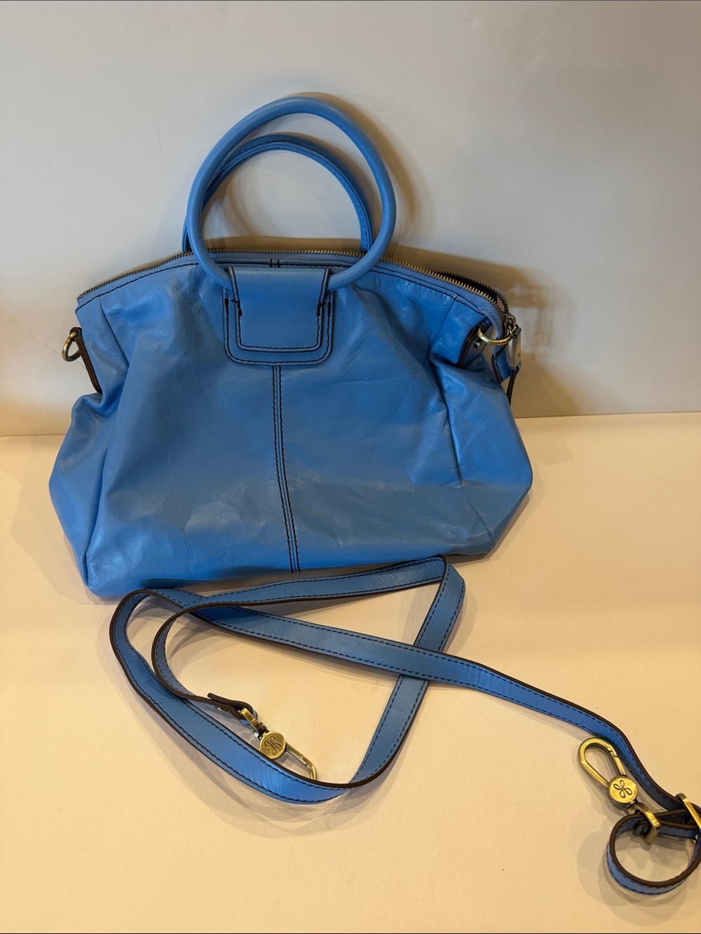 HOBO Sky Blue Leather Top-Handle Shoulder Bag with Detachable Strap